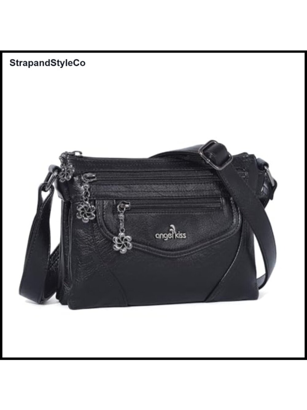 Small Multi-Pocket Crossbody Bag Vegan Leather Adjustable Strap Purse